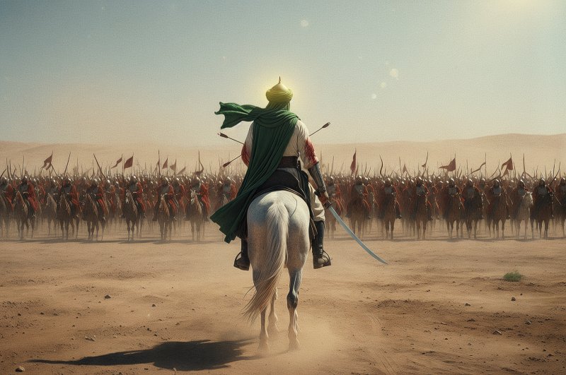 تصویر سازی امام حسین(ع) در هنگام ورود به میدان جنگ با هوش مصنوعی