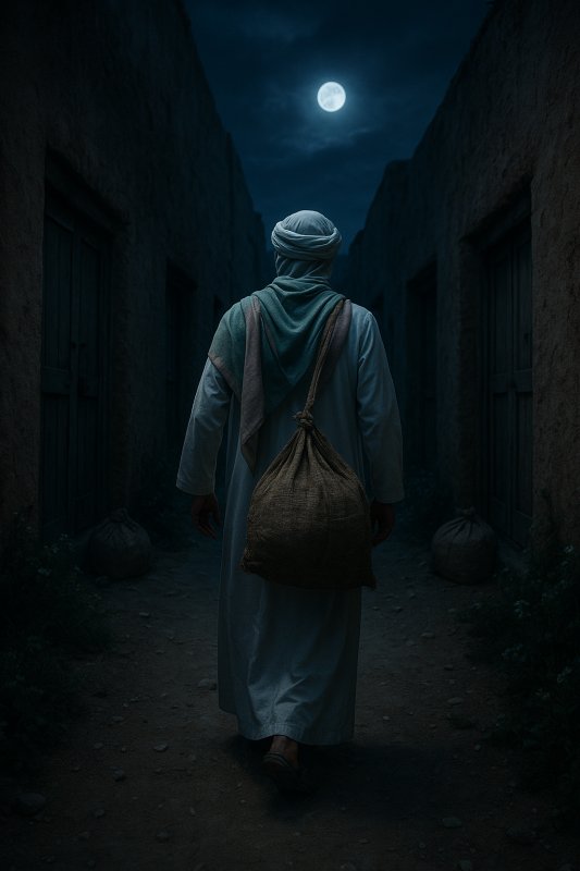 تصویر سازی اطعام فقرا در شب توسط امیر المومنین (ع) با هوش مصنوعی
