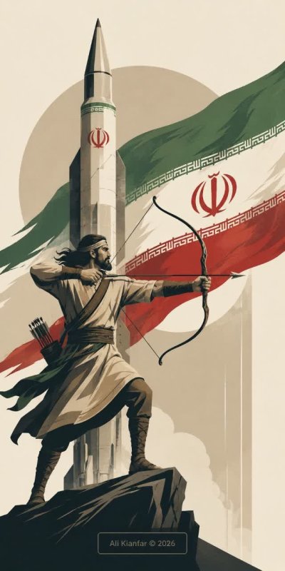 #طراحی_پوستر طراحی پوستر با الهام از آرش کمانگیر، شکوه کوه دماوند، و سیمرغ افسانه‌ای ایران؛ همراه با قدرت و شجاعت اسفندیار و نمادهای دفاعی کشور شامل موشک بالستیک و پهپاد ایرانی.  🎨 طراح پوستر: علی کیانفر