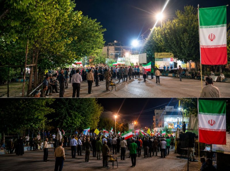 سایه پرچم ایران بر فراز دست‌های دعا کرده مردم دورود🇮🇷