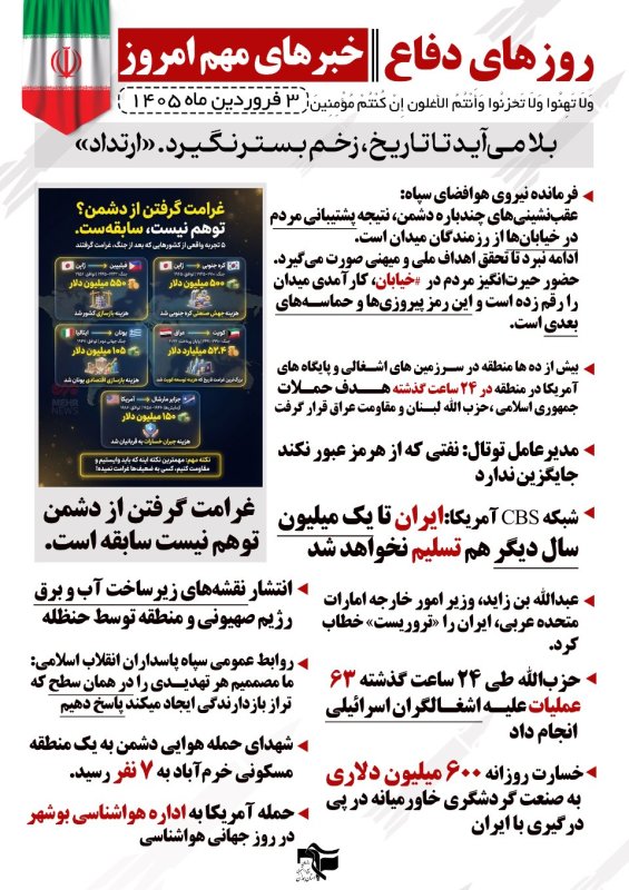 خبرنامه روزهای دفاع 3 فروردین ماه